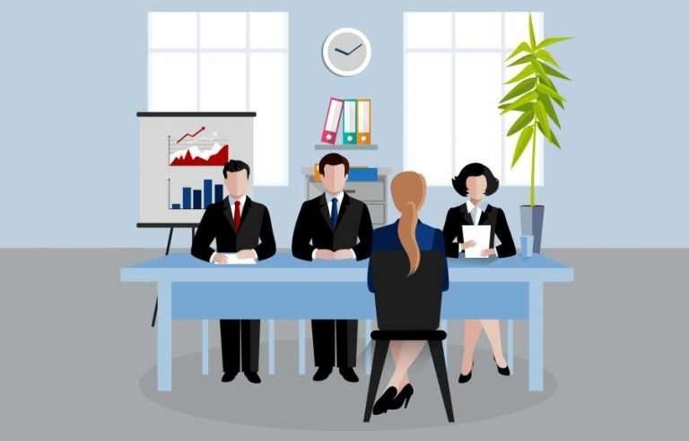 Candidate giving self introduction in interview panel