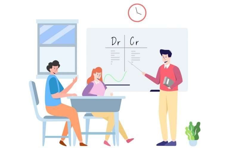 Teacher explaining a students about what is debit and credit